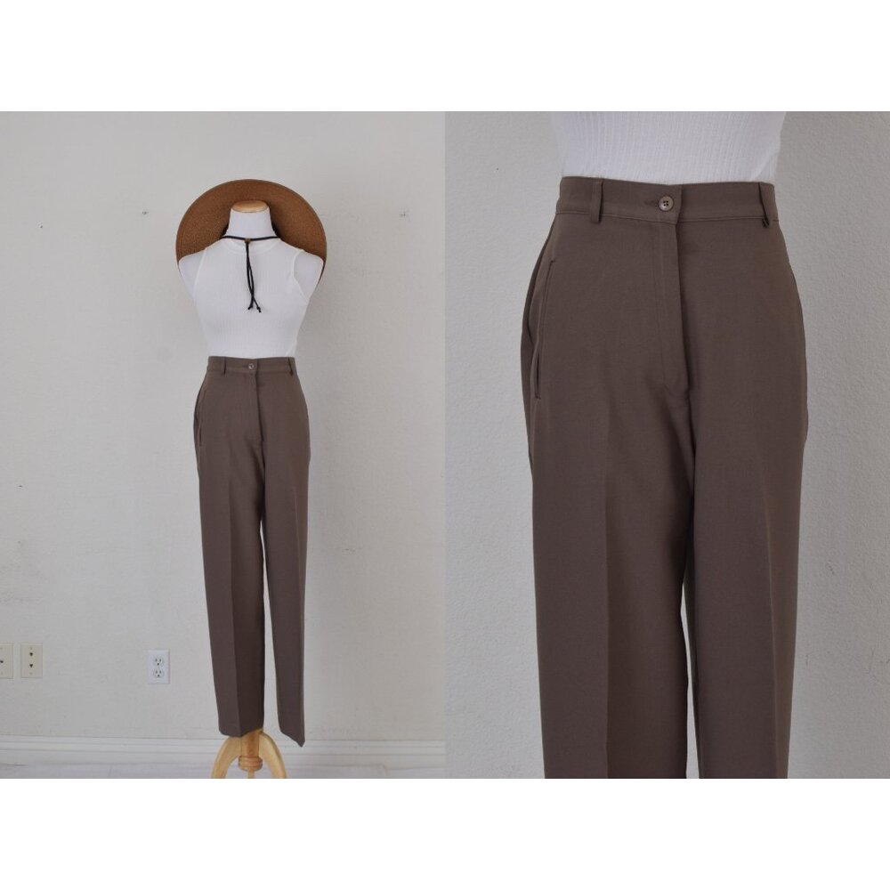 Vintage 80s Taupe‎ Liz Baker Polyester Trousers | 28-29 waist